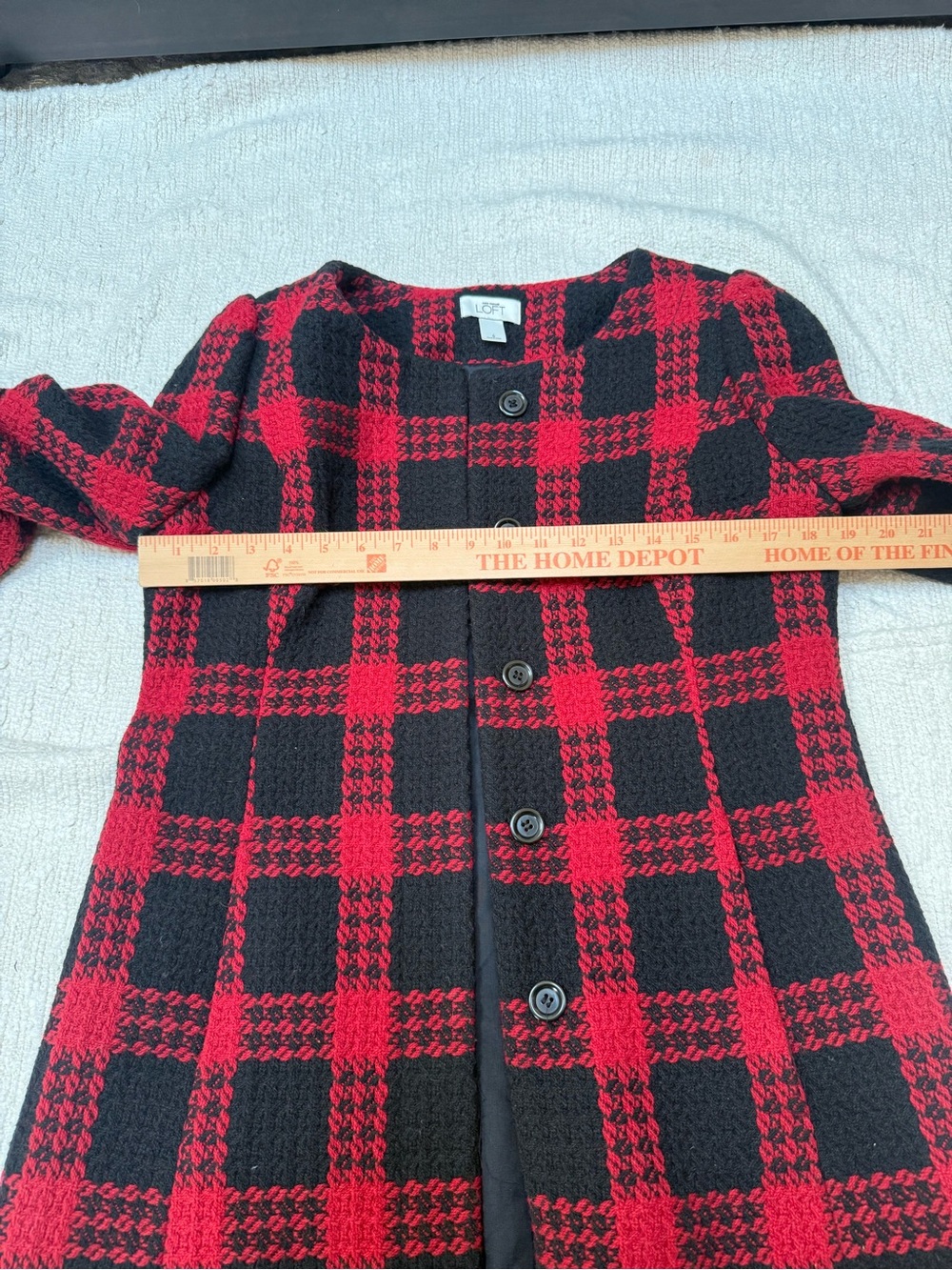 Ann Taylor LOFT Red And Black Plaid Coat Lined Flared Sleeves Size 6 - Picture 5 of 9